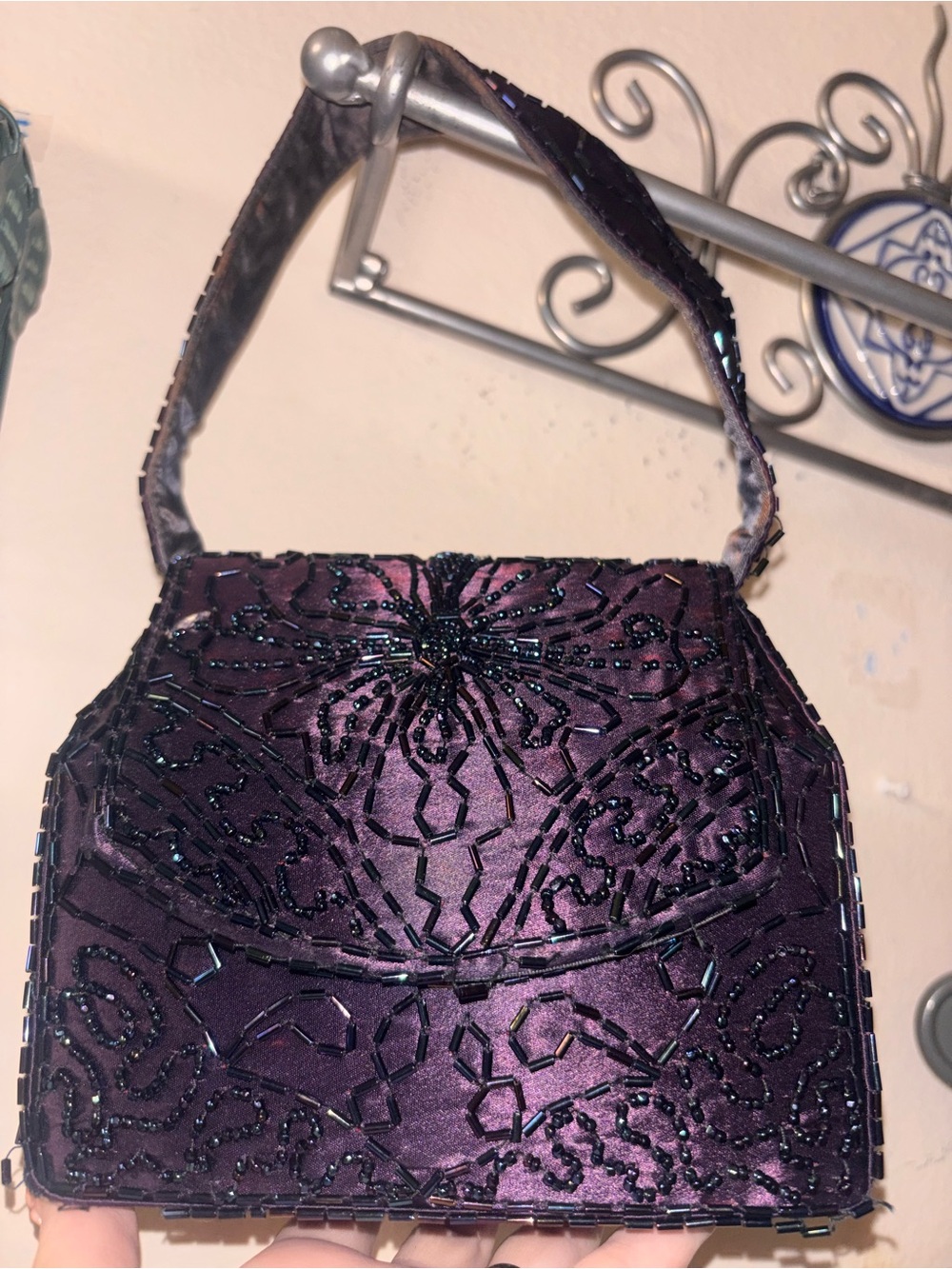 Elegant Purple Beaded Evening Bag - Women's Handbag